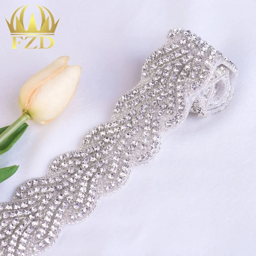 (10pieces) Wholesale 1 Yard Sewing On Hot Fix Sliver Beaded Crystal Rhinestone Applique and Trimming Bridal Dresses or Sash