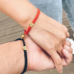 2pcs tainless steel heart-shaped charm woven couple Bracelet Custom letter magnet attraction red rope lucky jewelry men women