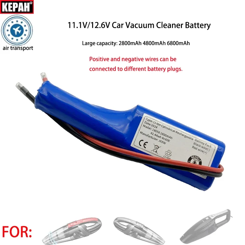 11.1V 12.6V 10.8V Universal Car Vacuum Cleaner Robot Rechargeable Lithium Battery, you can connect the required plug by yourself