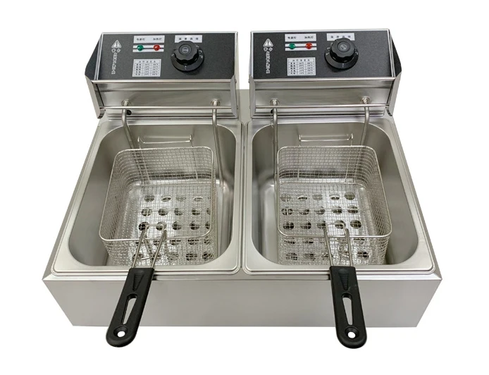 

12L 6 + 6L Potato Fryer Industrial Fryer Commercial Kitchen Equipment Stainless Steel Double Can Electric Fryer Fried Potatoes