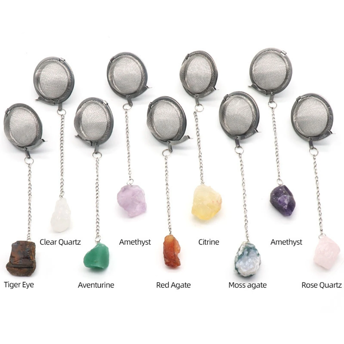 Infusers for Loose Tea Mesh Strainer with Extended Chain Key Rings Hook Stainless Steel Charm Energy Trays Crystal Shaker Ball