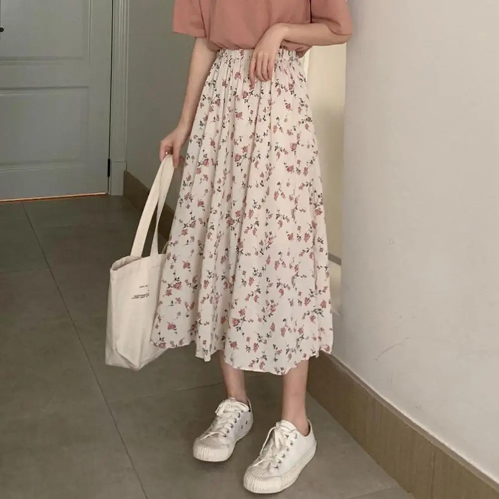 

A-line Floral Skirt Floral Print A-line Maxi Skirt Stylish Mid-rise Women's Summer Forest Style Long Skirt for Daily Wear Boho