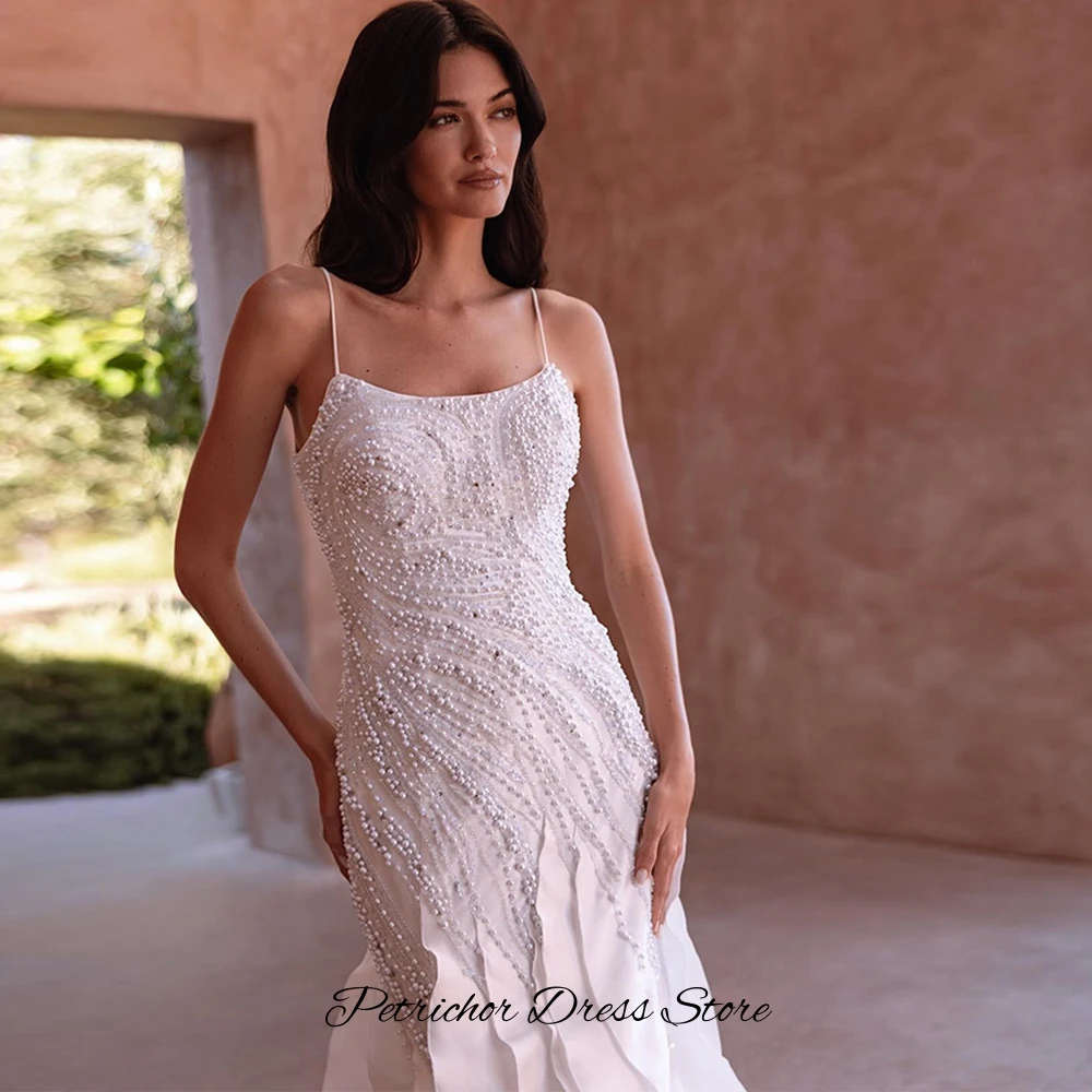 Charming Ruffles Organza Vestido De Novia Spaghetti Straps Mermaid Bridal Gowns Customized Exquisite Pearls Wedding Dress image 6