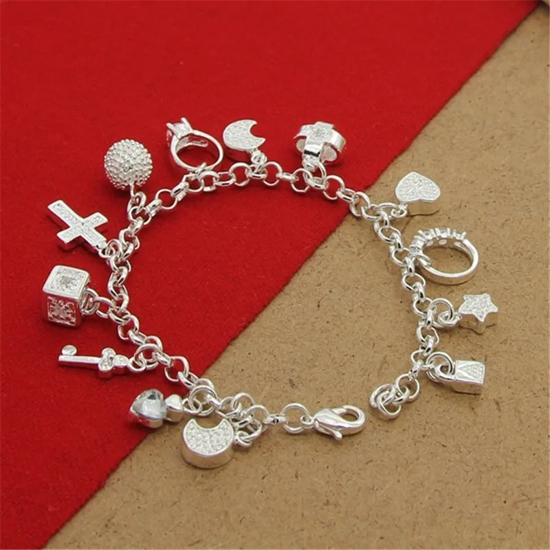 

2025 New 925 Sterling Silver Moon Heart Lock Cross Bracelet For Men Woman Charm Wedding Party Fashion Jewelry