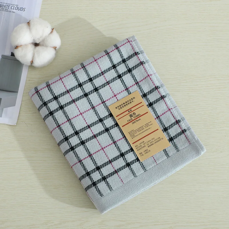 Cotton Gauze Checkered Towel – Business-Oriented Men’s Bath Towel; Dark-Colored, Dual-Purpose for Couples (Face & Body Use).