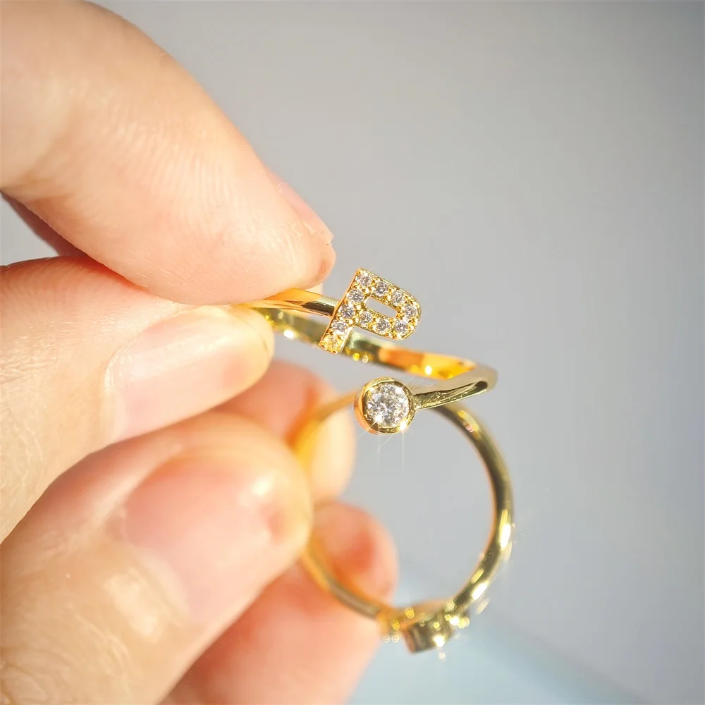 DOREMI Valentine's Day Gifts Trend New Rings Gold Ring for Women A-Z Initial Letter Engagement Jewelry Ring