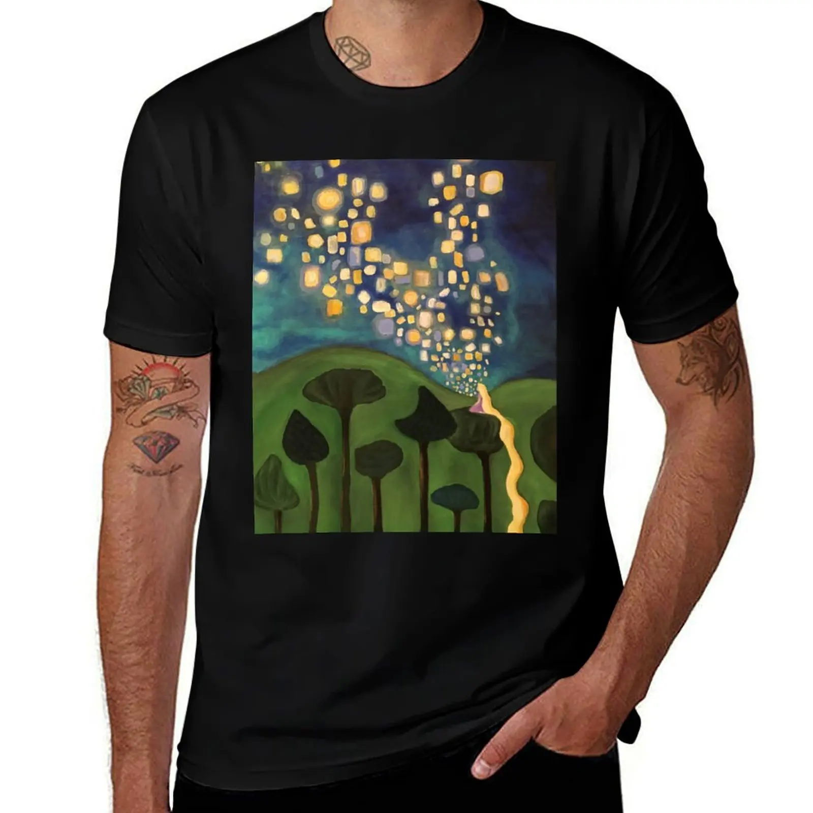 Tangled Floating Lanterns T-Shirt Basic Simple Design Short Sleeve Shirt T-Shirt