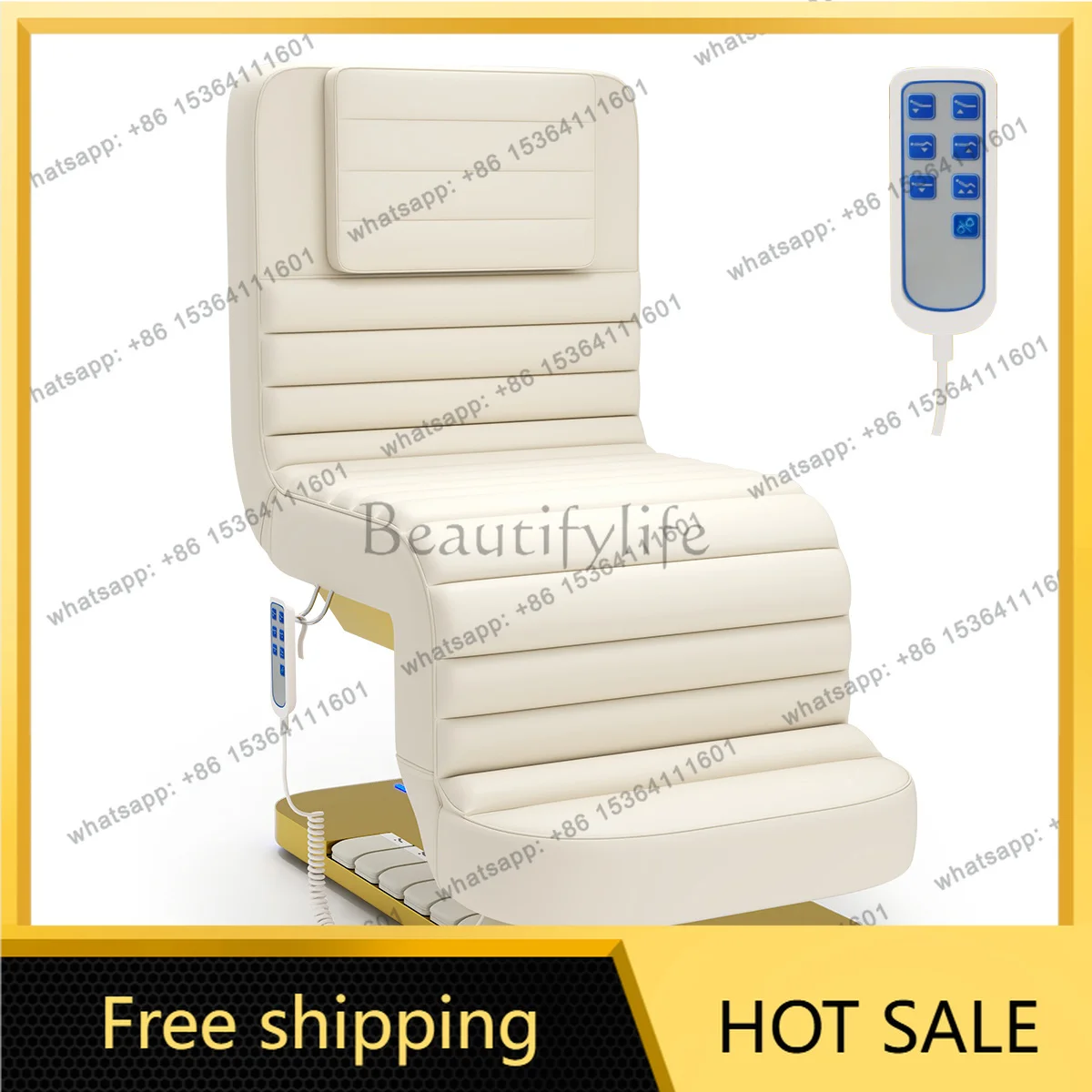 Electric Beauty Bed for Salon Facial Massage Table Lash Bed Curved Reclinable 3 Motors - Beauty Salon Furniture