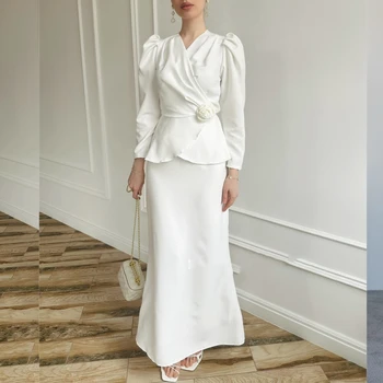 تخصيص Jiayigong الشيفون زهرة حفل زفاف البوق الخامس الرقبة مفصل مناسبة ثوب فساتين متوسطة الطول المملكة العربية السعودية