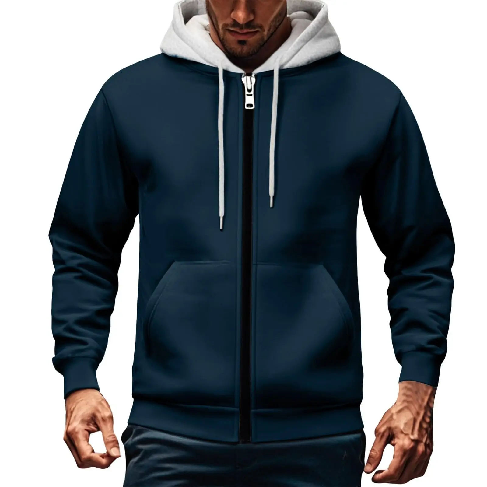 

Men Hoodie Sweatshirts Winter Long Sleeve Front Pocket Zip Up Solid Hoody Coats Fashionable Comfortable Sporty Hoodie Jacket
