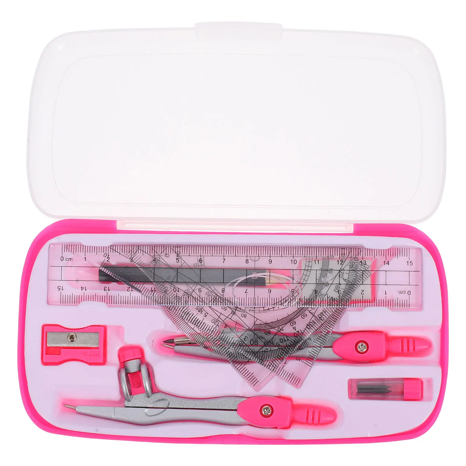 1Set Student Math Compass Protractor Ruler Set Multifunctional Drawing Tools Precise Angle Measurement Portable Lightweight
