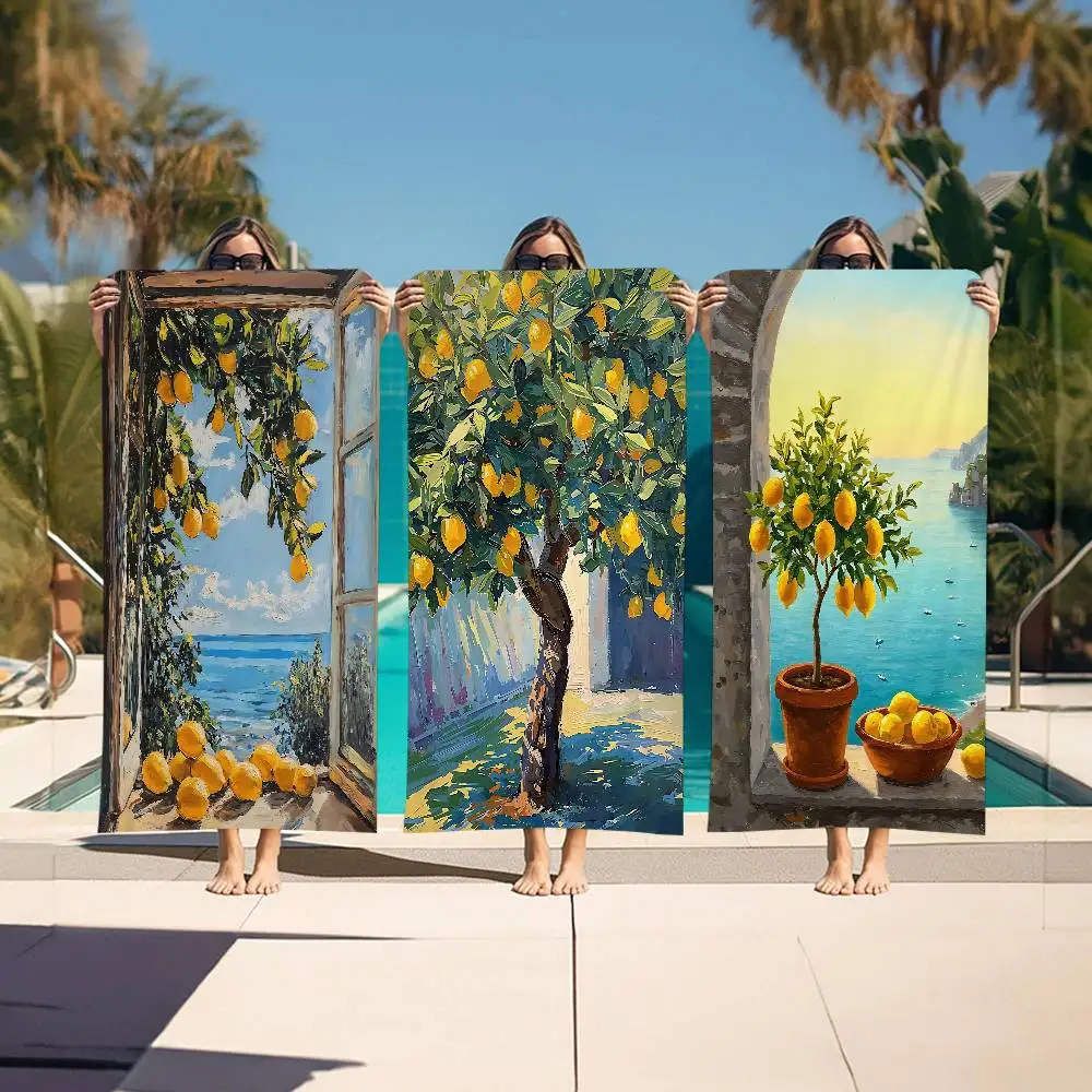 Yellow Lemon Tree Microfiber Beach Towel Absorbent Quick Dry Soft Yoga Swimming Resort Mountain Climbing Towel