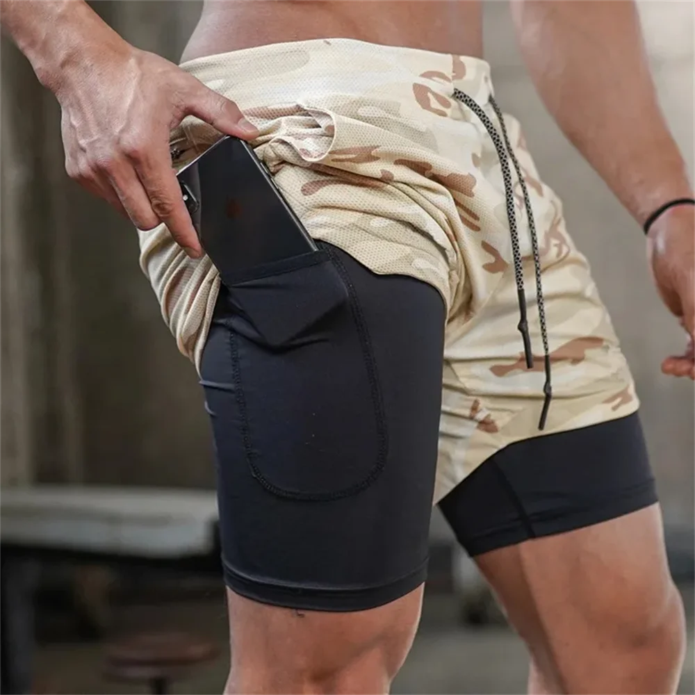 

Men's Fitness shorts Summer Sports shorts Double deck Running shorts Men's fake two-piece beach pants Fitness training shorts