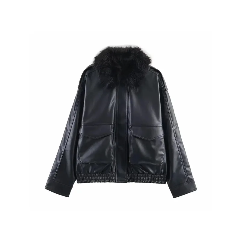 خريف شتاء جديد ملابس خارجية المرأة سترة جلدية جديدة انفصال الفراء طوق كم طويل جاكيت زيبرا شارع العليا معطف قصير #1