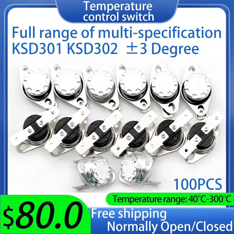 

100PCS ±3 Degree KSD301 302 10A 16A 250V 40-300degree Ceramic Normally Closed Open Temperature Switch Thermostat 45C