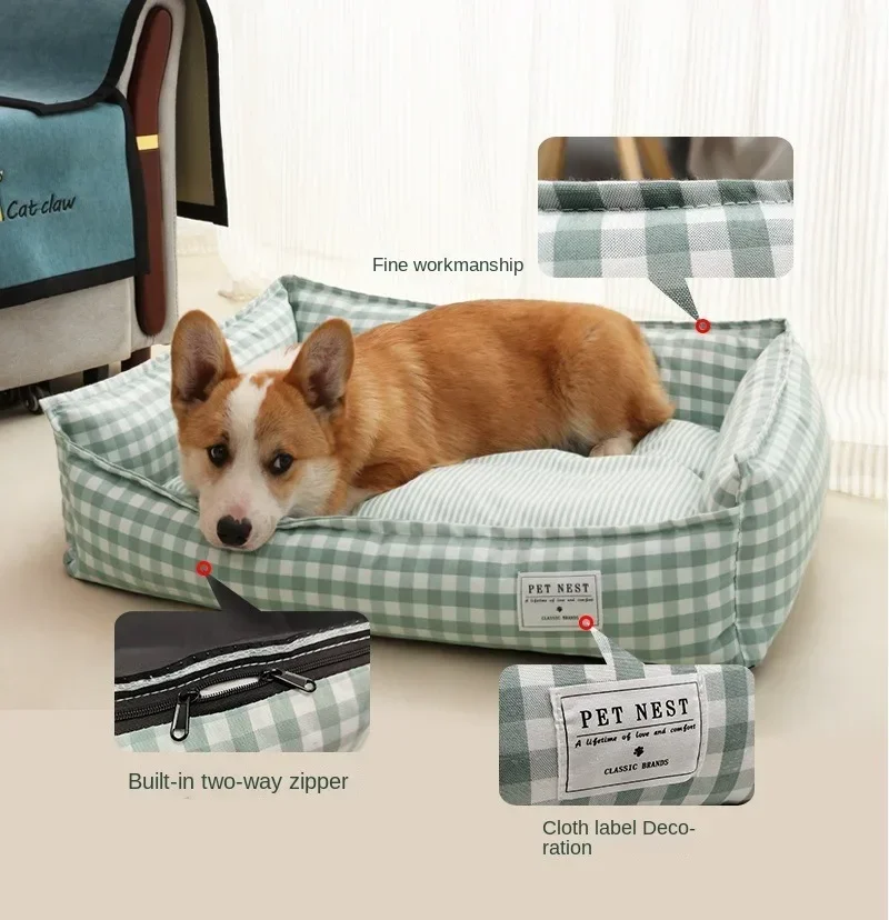 Bed for Dog Cat Pet Square Lattice Kennel Medium Small Dog Sofa Bed Cushion Pet Calming Dog Bed House Pet Supplies Accessories