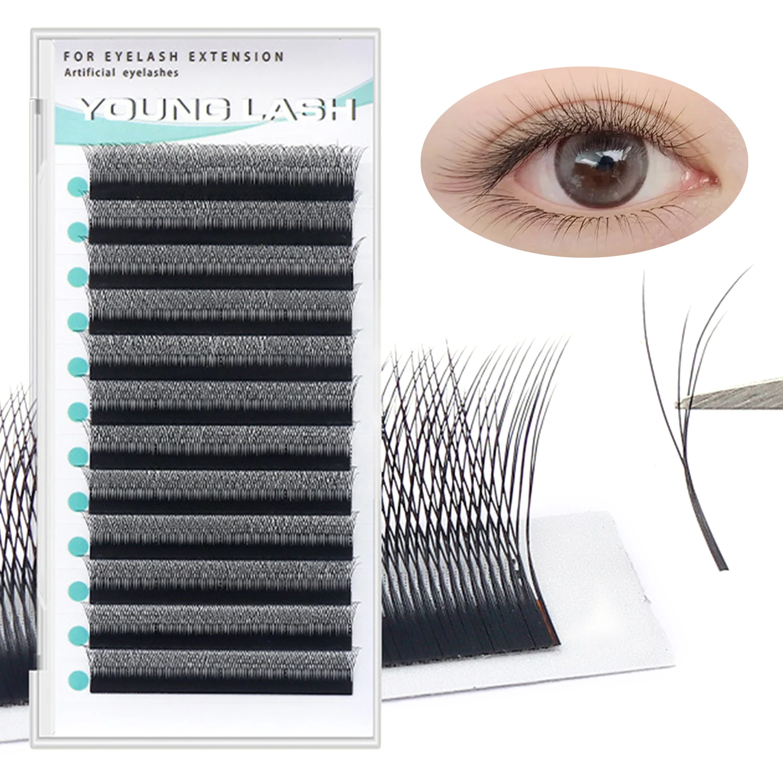 ขนตาปลอมแบบสองชั้นนุ่ม รูปทรง YY ขนาด 0.07 มม. งอน B+C ให้ความหนาและฟูเป็นธรรมชาติ เหมาะสำหรับการแต่งหน้าแบบธรรมชาติในชีวิตประจำวัน