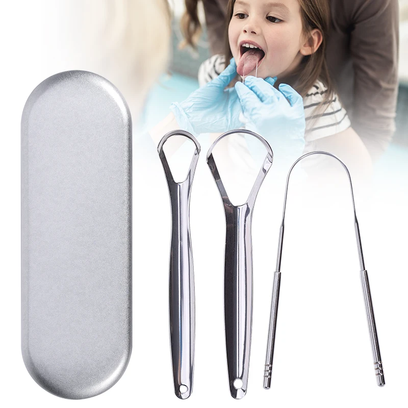 3pcs Stainless Steel Tongue Scraper Set of Three: Tongue Cleaner, Tongue Scrapper, Portable Oral Cleaning Tool