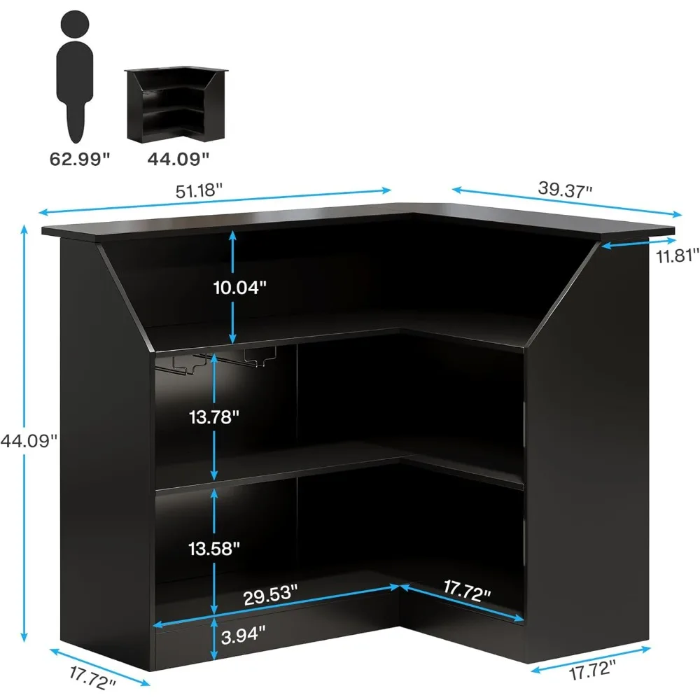 Bar Cabinet,L-Shaped Home Bar Table w/ Stemware Racks,4-Tier Corner Bar Unit Liquor Wine Bars Table Reception Desk for Home Pub