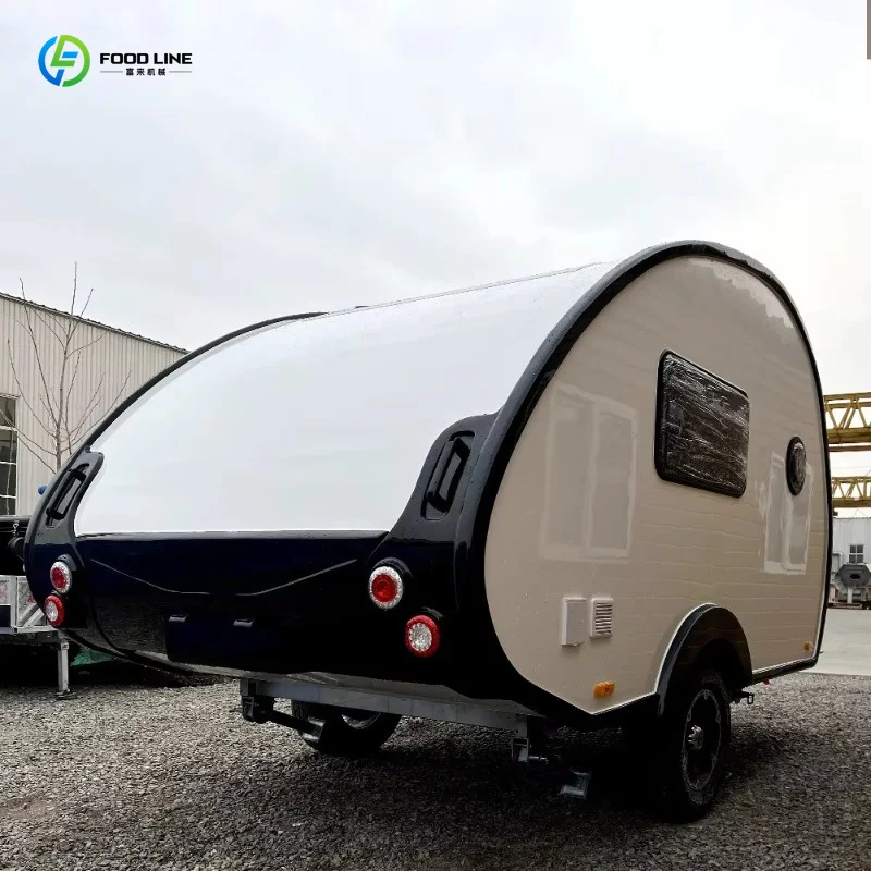 Customized small lightweight luxury camper trailer teardrop shape galvanized steel chassis fiberglass body with shower