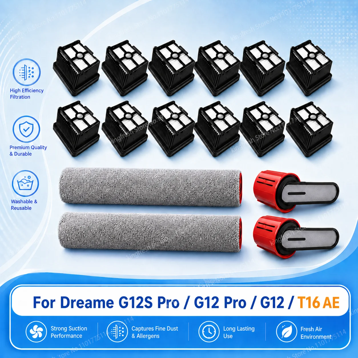 Kompatibel mit Dreame G12S Pro / G12 Pro / G12 / HHR32A, Dreame T16 AE / HHR32A Staubsaugerteile Hauptrollenbürste HEPA-Filter Zubehör