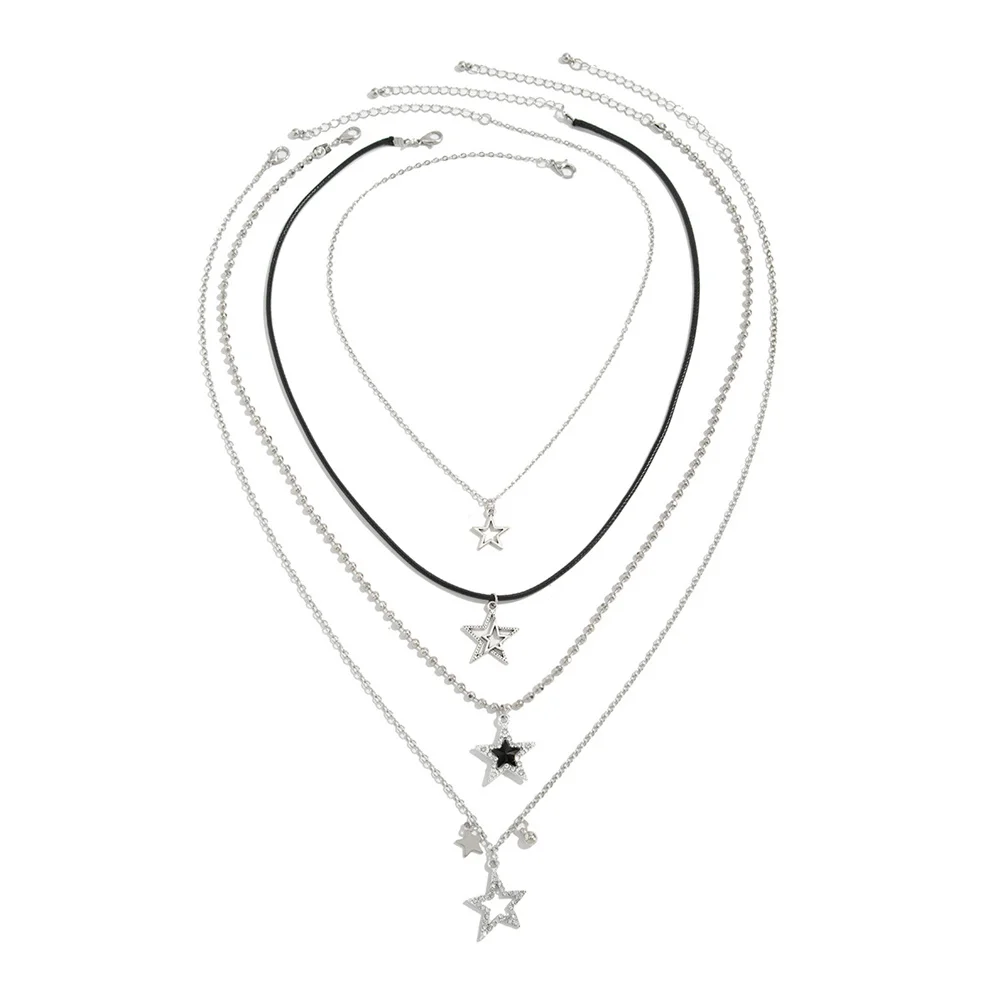 Y2K Mehrschichtige Stern-Halskette, mehrreihige Kette, hohler Stern, Würfel-Spiral-Anhänger, modisches, personalisiertes Schmuckset, Schmuckgeschenk – Detail 9