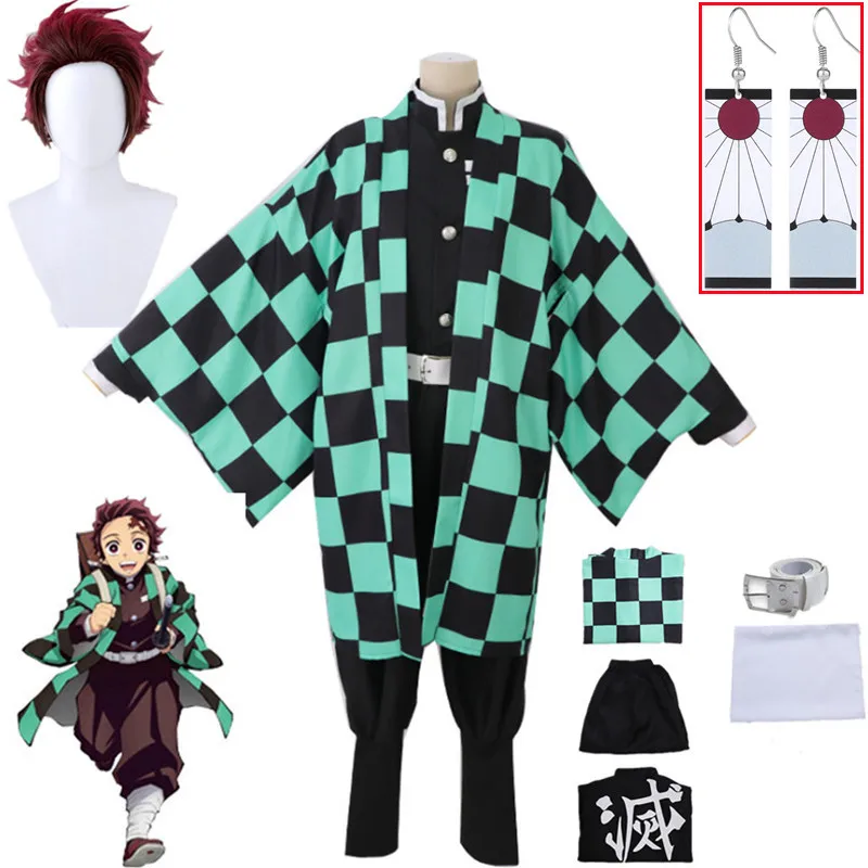 

Anime Demon Slayers Cosplay Costume Tanjirou Kamado Kimetsu no Yaiba Men Kimono Uniform Disfraz Halloween Party Demonias Clothes