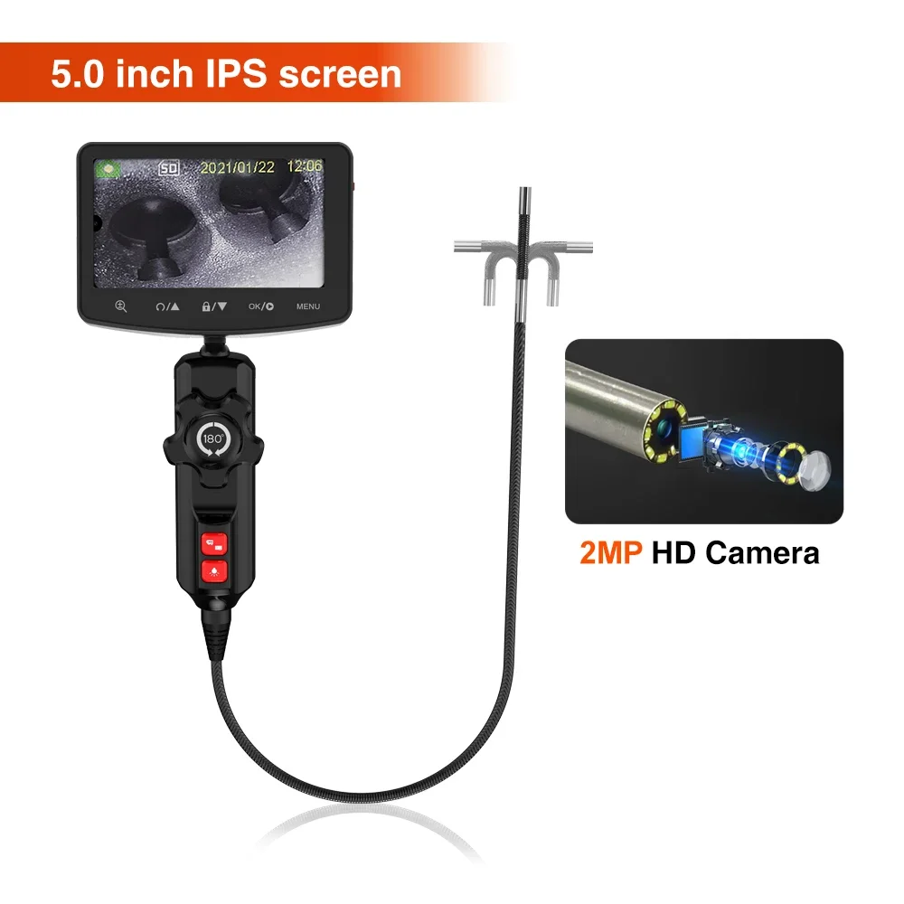 Qbh Us13 5 Inch Pijp Inspectie Camera Borescope Endoscoop Motor Detecteren Videoscoop Stijve Slang Onderwater Camera