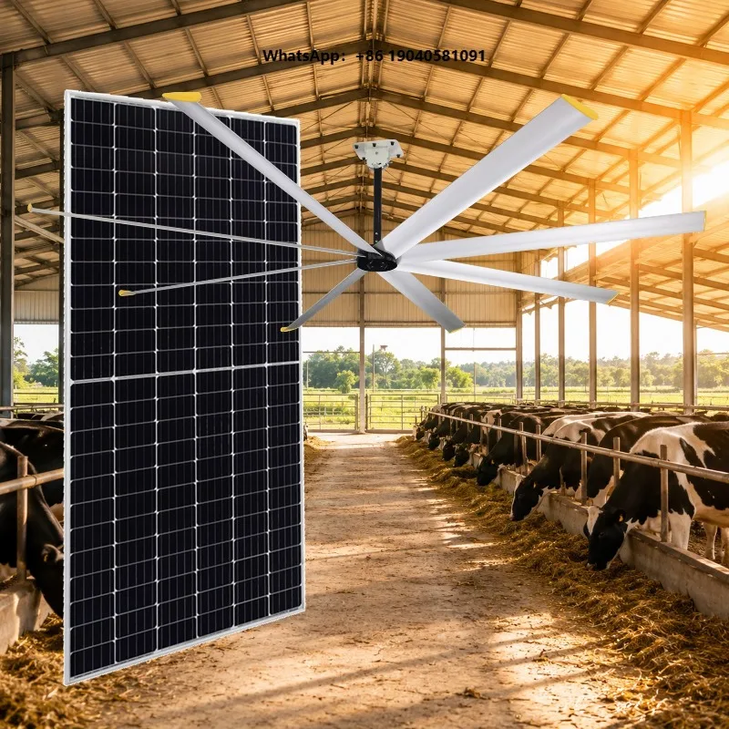 10FT Solar HVLS Ceiling Fan for Factory Warehouse Poultry Farm Barn IP68 BLDC Motor Industrial Ventilation Fan with APP Control