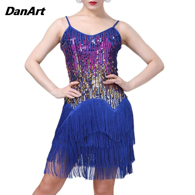 Latin Dance Dress Lady Sequin Tassel Stage Performance Outfit Jazz Tango Cha Cha Rumba Dance Girls competition Training Costume