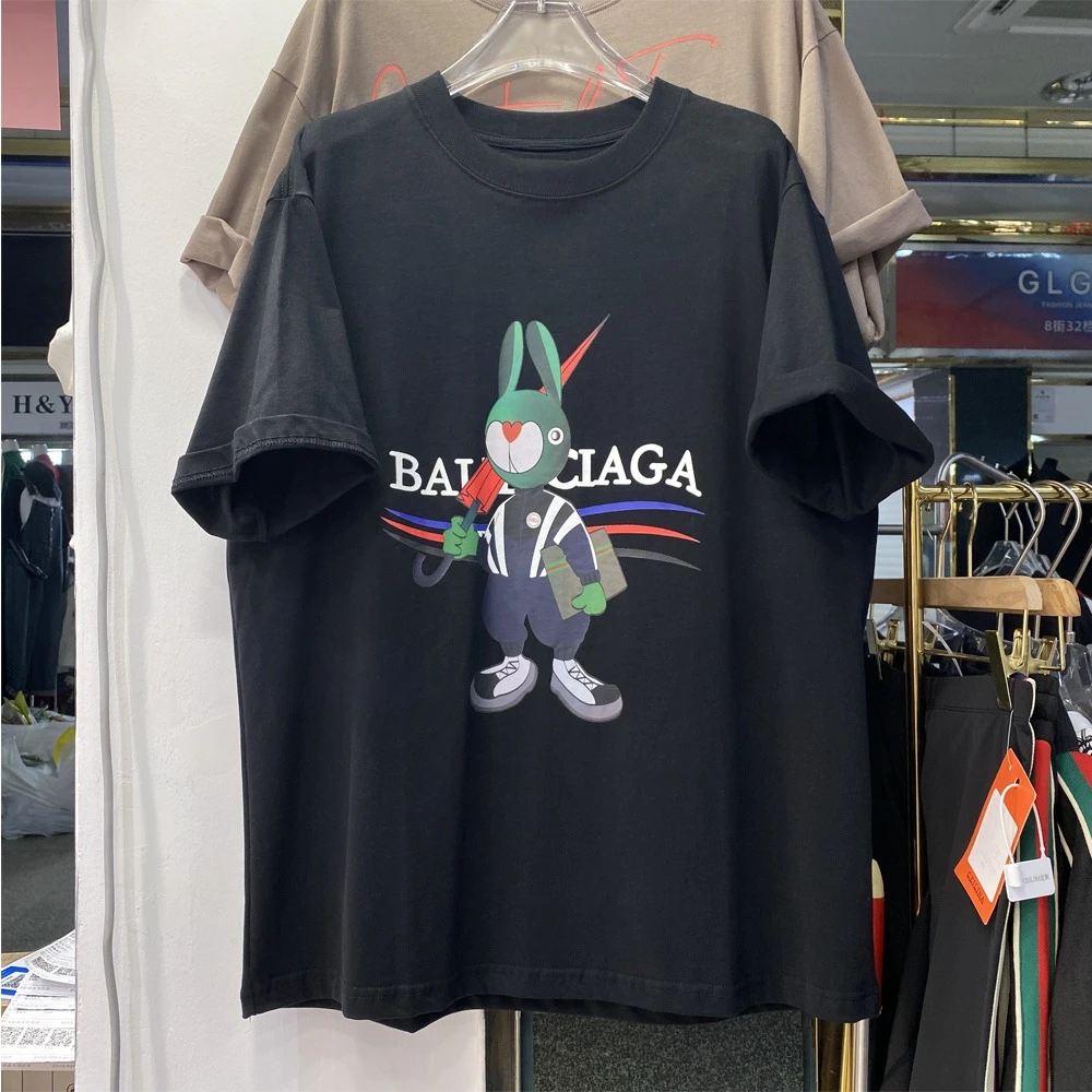 

2026 весна-лето, мужская и женская модная футболка с короткими рукавами, новая креативная футболка с рисунком кролика из чистого хлопка