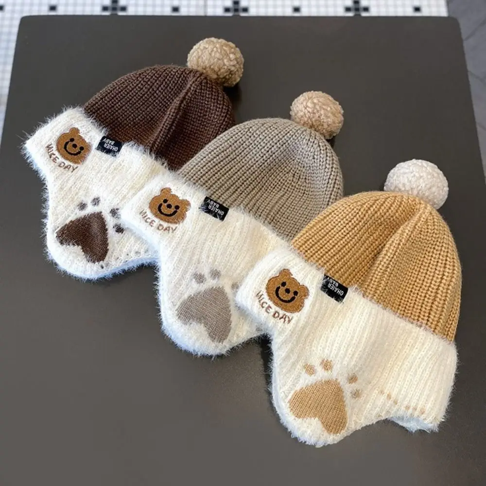 Winter Soft Kids Ear Protection Hat Pullover Cap Bear Baby Beanie Cap Earflap Cap Skullies Kids Crochet Hat Girls