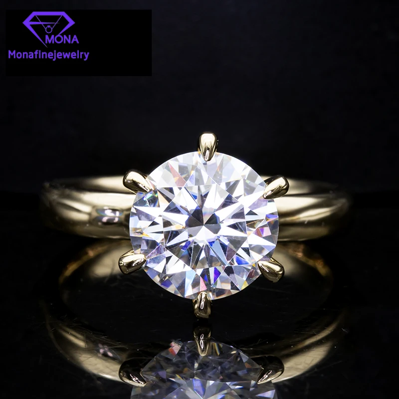 

High Quality 18k Gold Ring Classic 6 Prongs 1ct 6.5x6.5mm Round Cut Solitaire Moissanite Jewelry Wedding Ring