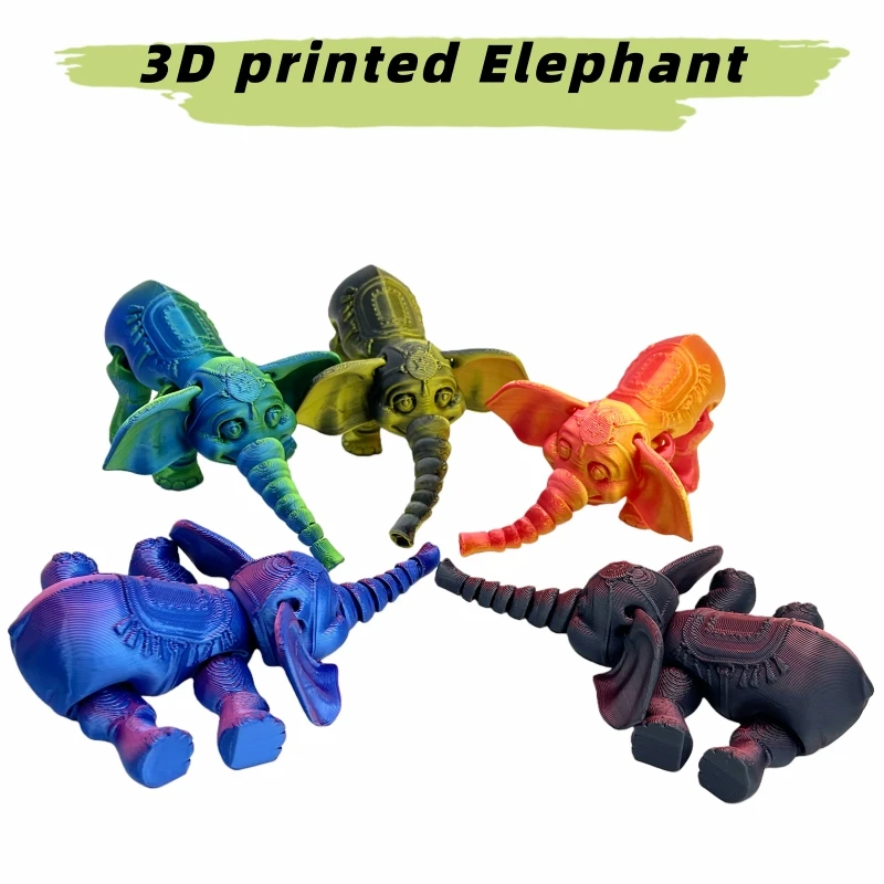 3/5 pieces set, 3D printed elephant figurine toy, with movable joints, can stand, lie down, home office decoration, party gift