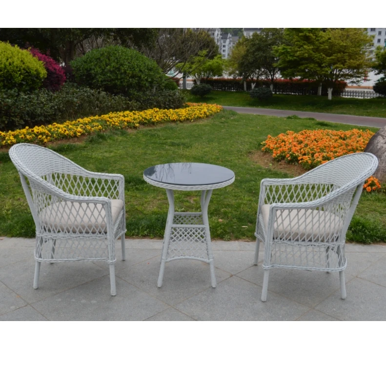 

Modern 3-Piece Balcony Bistro Set with Coffee Table Rattan Garden Sofa Chair for Outdoor Patio Made of Iron