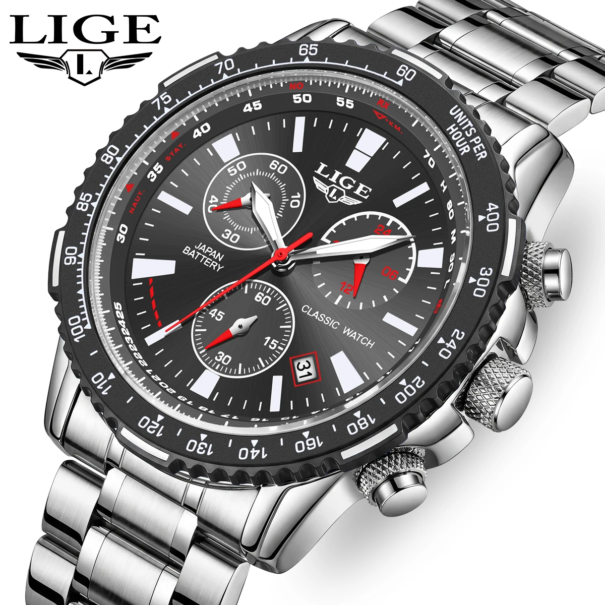 LIGE Top Brand Fashion Man's Quartz Chronograph Wristwatch Luxury Waterproof Military Full Steel Watches for Men Casual Watch - view 5