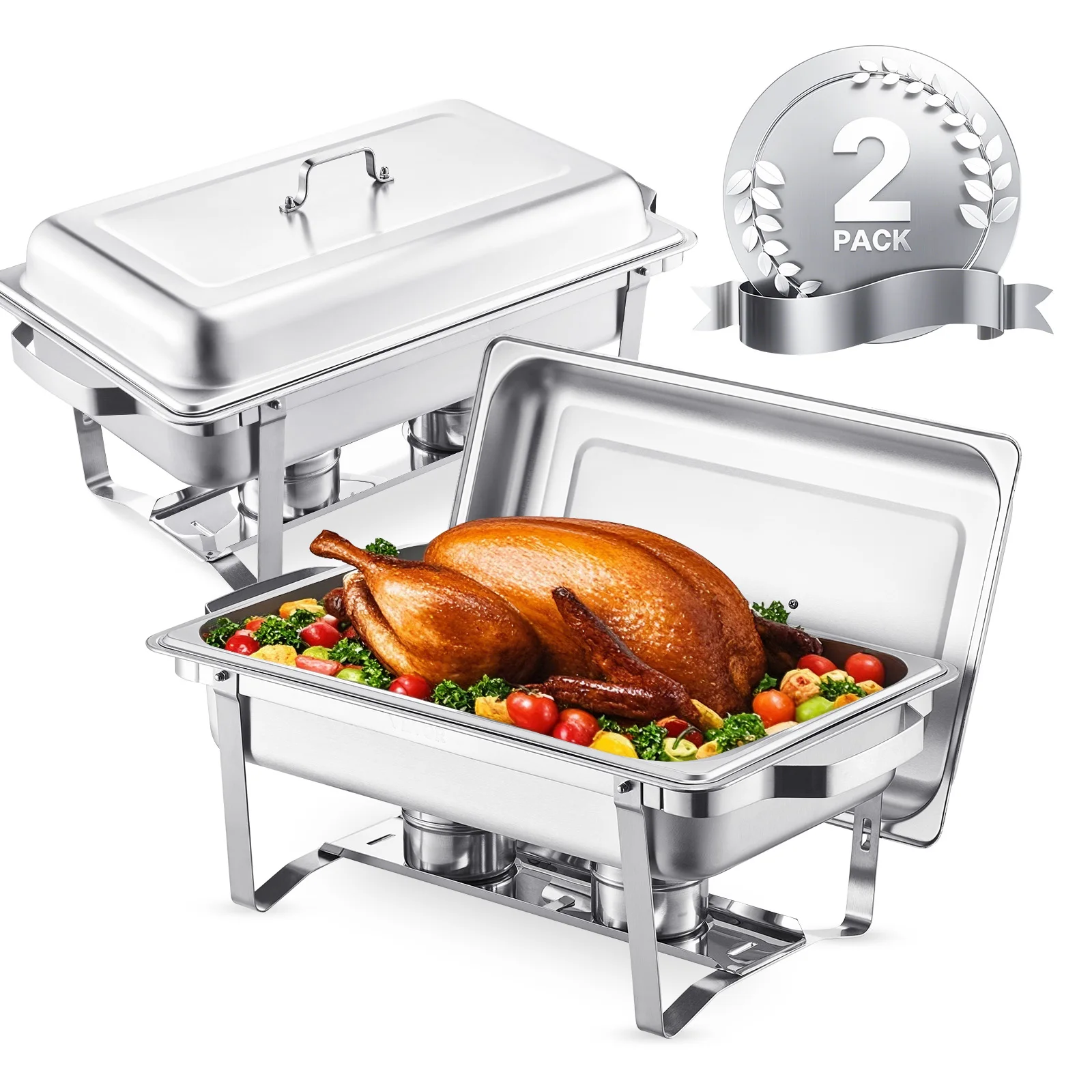 SucceBuy Set da buffet per scaldavivande da 8 Qt, confezione da 2 pezzi, con 2 padelle a grandezza naturale, scaldavivande rettangolari per catering