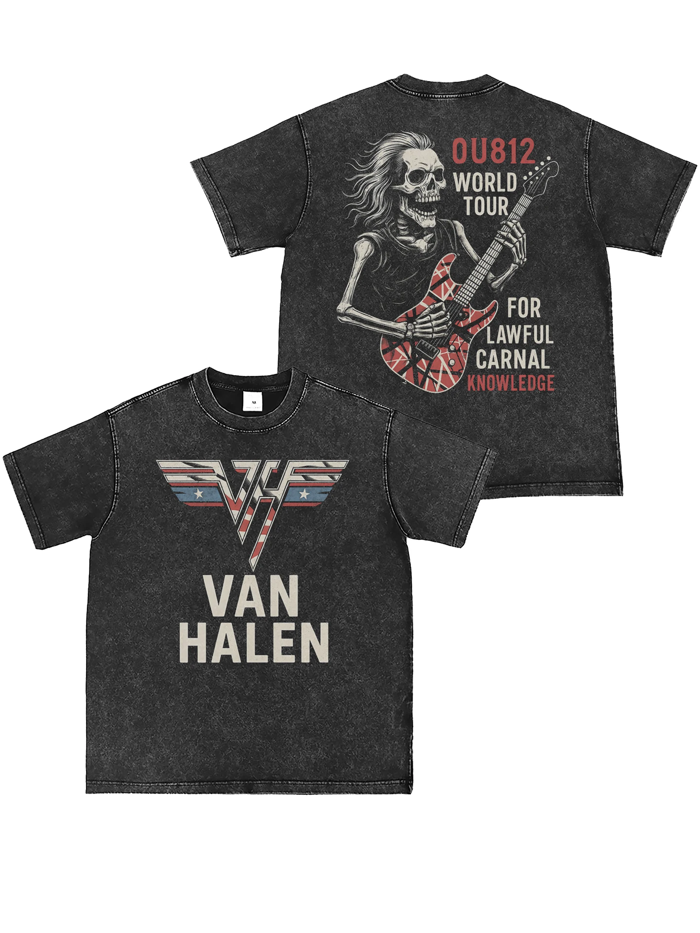 Van Helan Band Digital Direct Print Washed Vintage Grey American Street Punk Rock Short Sleeve T-Shirt Cotton Youth Summer Ca...