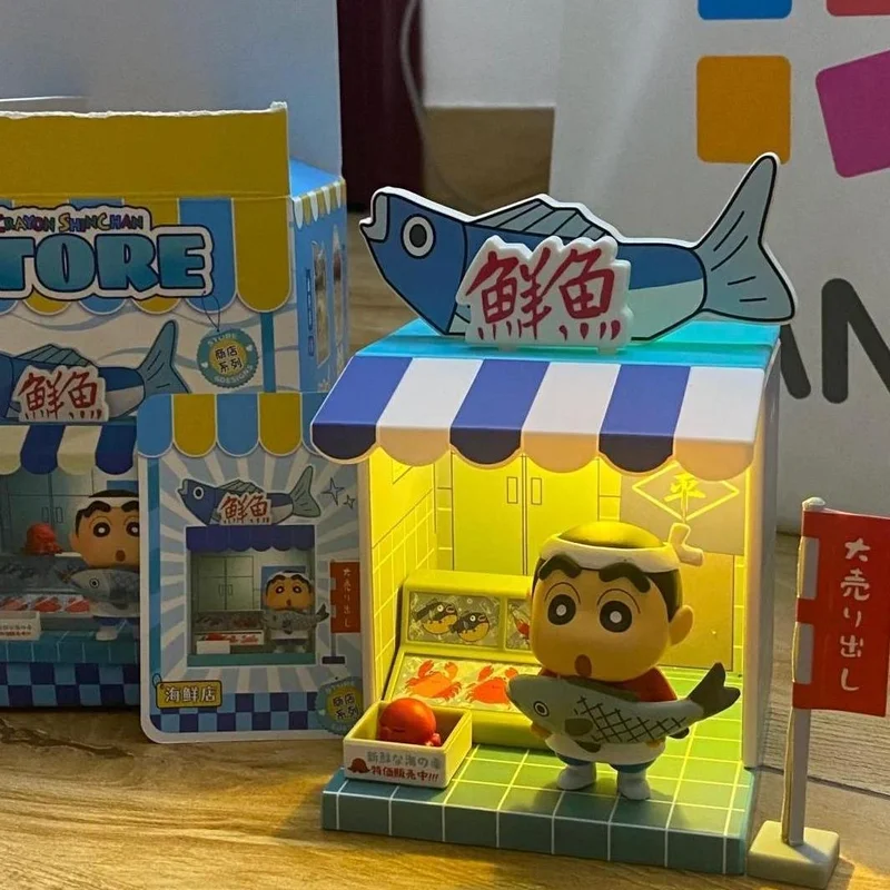 

Anime Glowing Crayon Shin-Chan Shopping Street Series Blind Box Stall Figurines Gifts Toy Trendy Gifts Need To Assemble