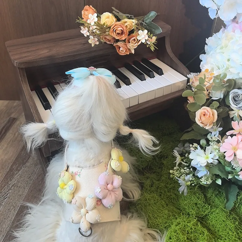 Small Floral Plus Three Dimensional Flower Decoration Fresh Pastoral Style Small Medium Pet Dog Traction Vest Including Rope