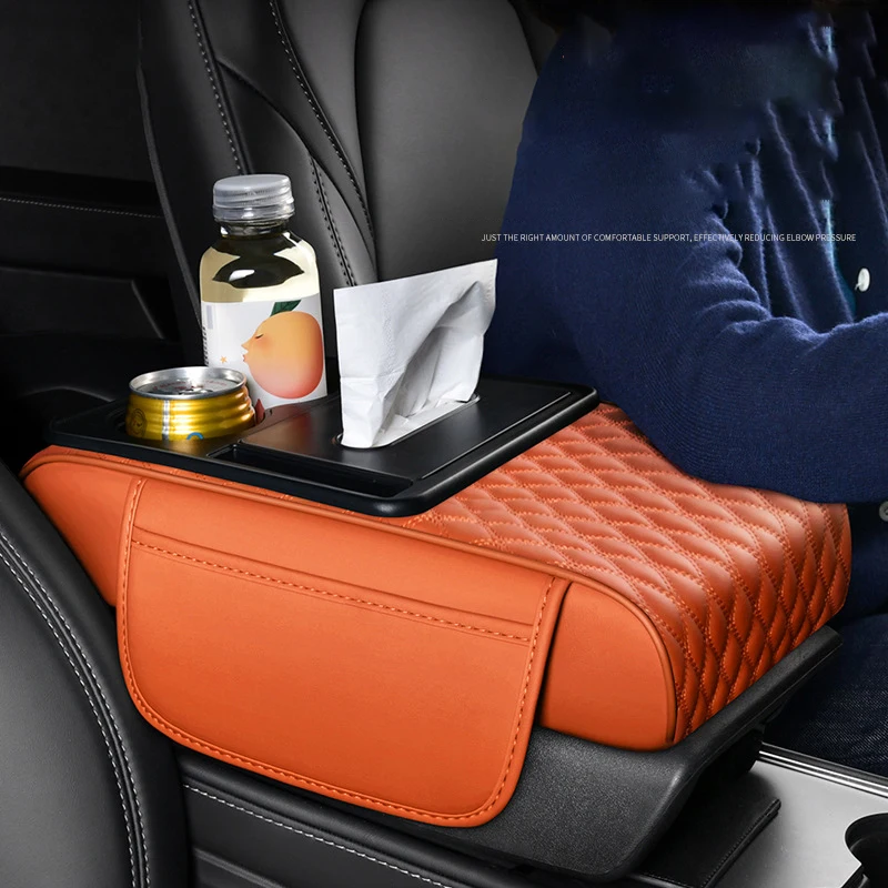 

Auto Center Console Armrest Cushion With 2 Cup Holder Armrest Heightening Pad Car Tissue Box Storage Side Phone Organizer Bag