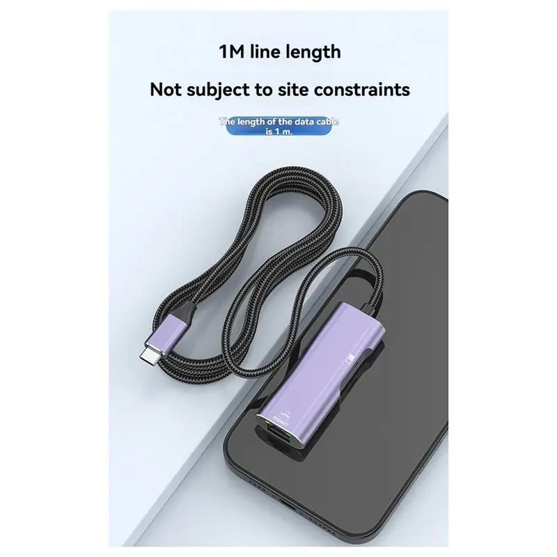 A31T Type-C to Gigabit Network Card PD32 Charging Mobile Phone Network Cable Converter for Huawei Live Broadcast
