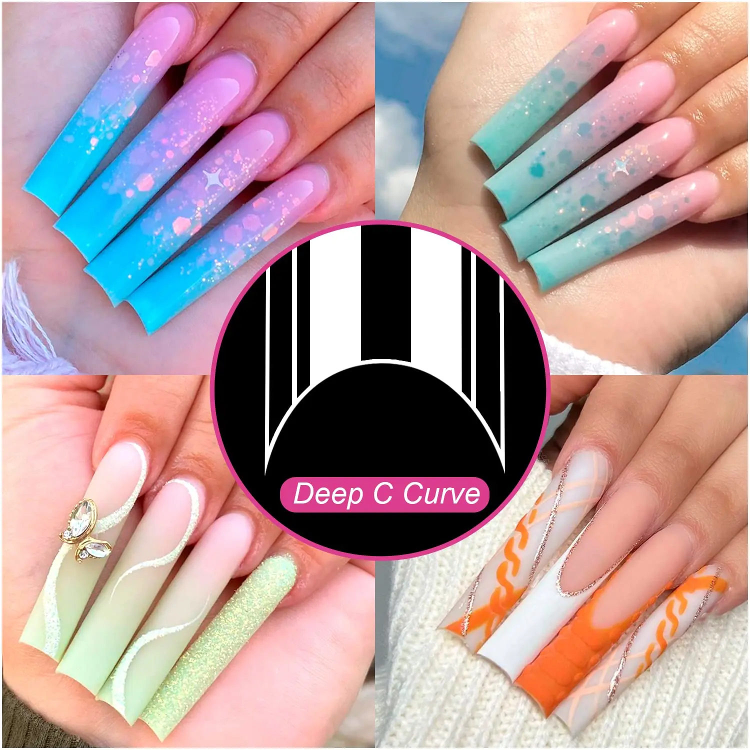 エクストラロングスクエアネイル,棺,透明,ナチュラル,ハーフカバー,バレエ,Cホース,エクステンション,プレス,1箱あたり100個