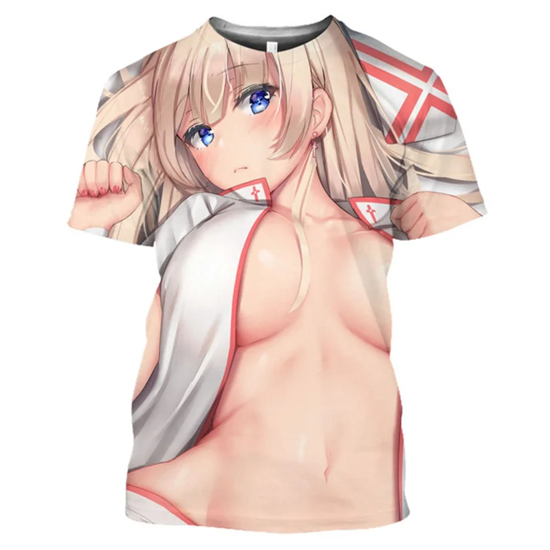 Hentai Nurse Doctor Anime T Shirt for Men 3D Ahegao Sexy Girl Printed Manga Bikini Exposed Loli Tee Shirts Harajuku Fashion Tops