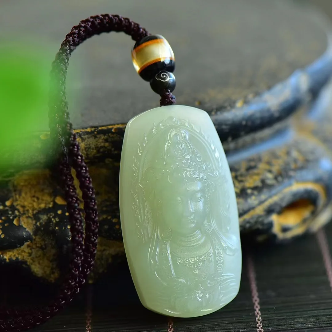 Hetian Jade Qinghai Material Ping An Guanyin Pendant Exquisite Jewelry 1475#