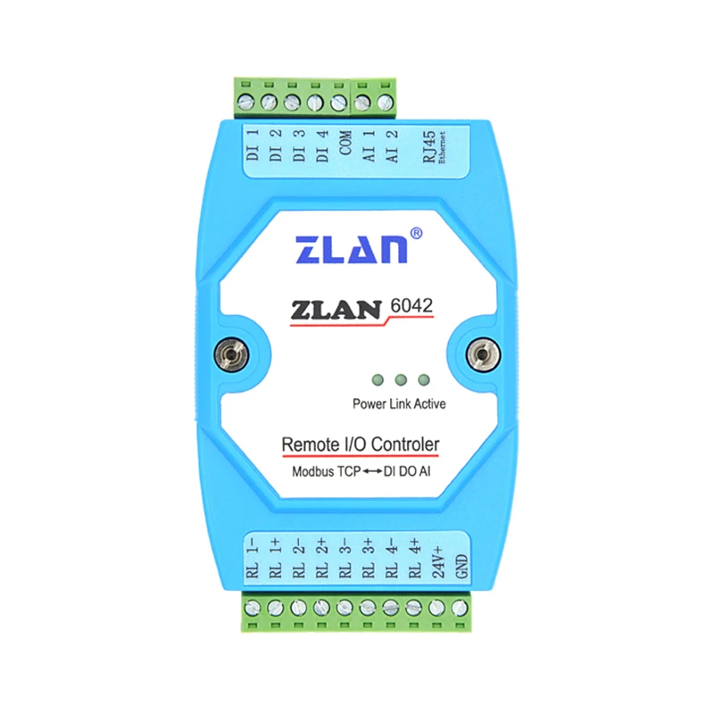 ZLAN6042 sieciowy zdalny Ethernet RJ45 Port IO kontroler Modbus TCP/RTU 4 kanały akwizycji A/D moduł I/O