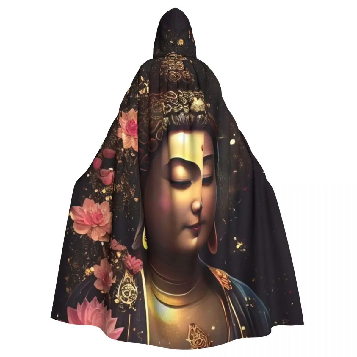 Buddha Art Drawing Hooded Cloak Halloween Party Cosplay Woman Men Adult Long Witchcraft Robe Hood