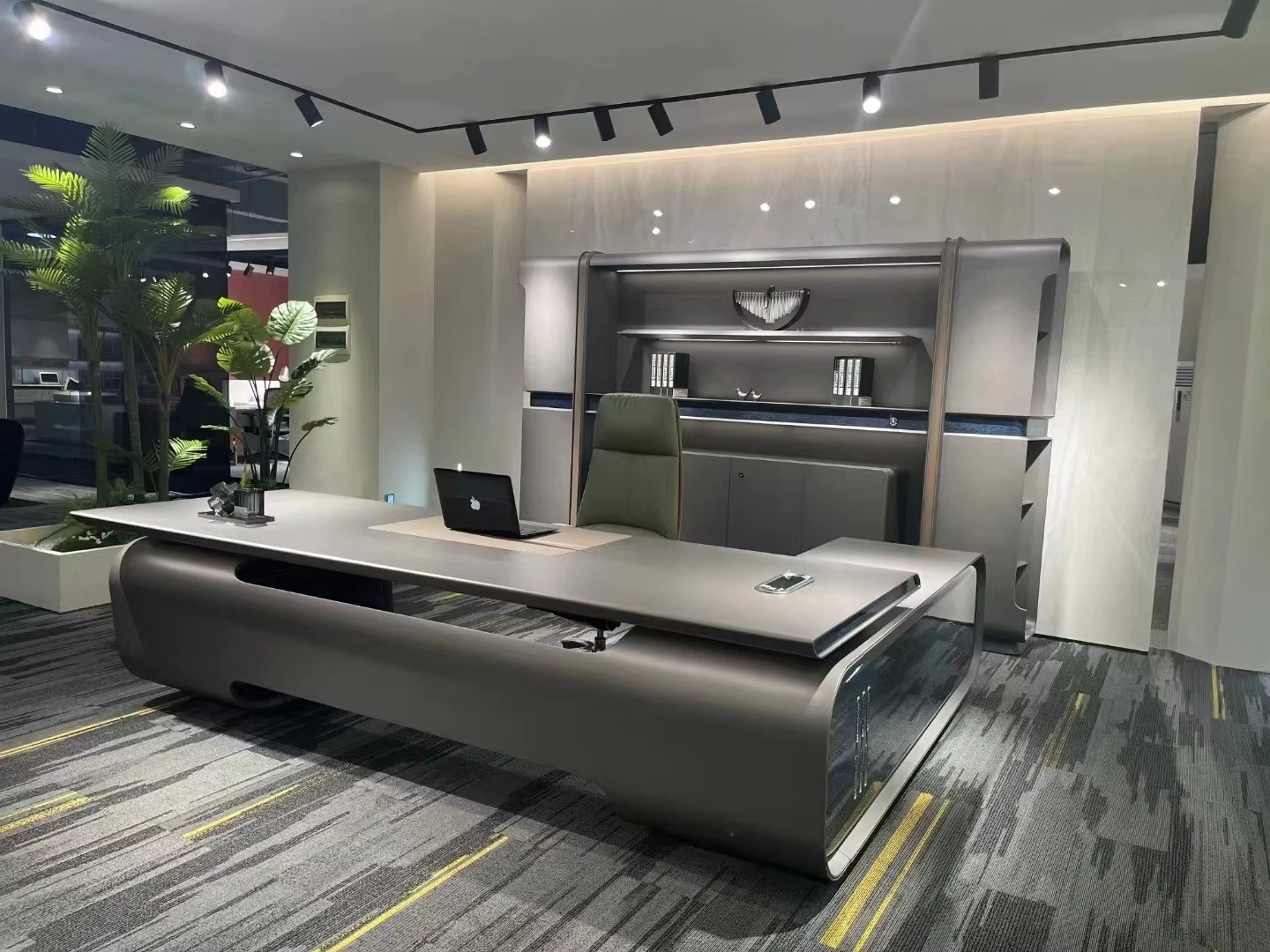 Exude Executive-level Ambiance boss Table Contemporary Premium Cutting-edge Smart Office Metal Desk Streamline Design