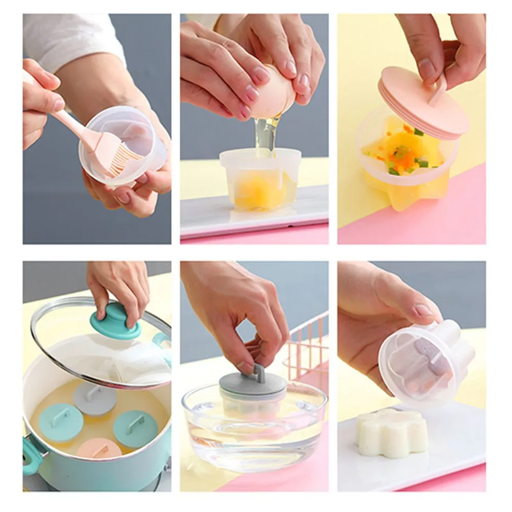 Cute PP Egg Poacher Cup Different Shape Pink Grey Boiled Egg Mould Reusable Design Nonstick Egg Cooking Pod Boiled Eggs