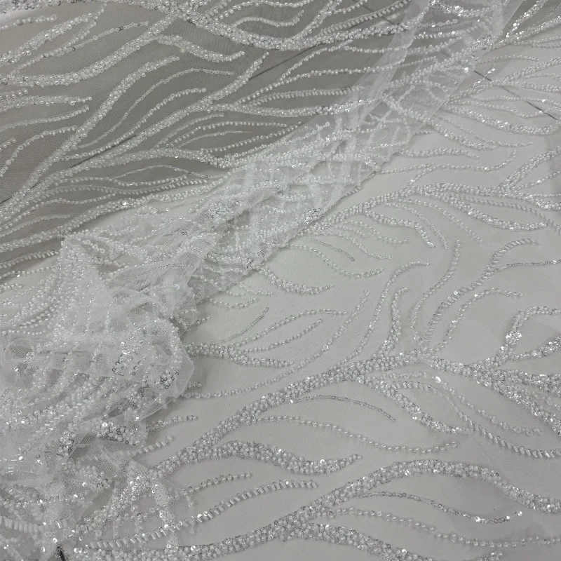 Sequins beading lace bead embroidery fabric for wedding dress veil design cloth handmade diy by the meter sewing material